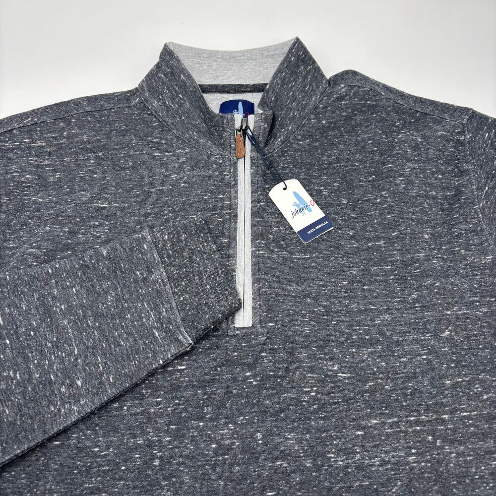 Johnnie O Mens Medium Gray White Spotted 1/4 Zip Long Sleeve Pullover Sweater